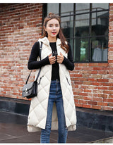 Lightweight Women's Long Puffer Vest - Hooded Cotton Winter - Tophatter Daily Deals