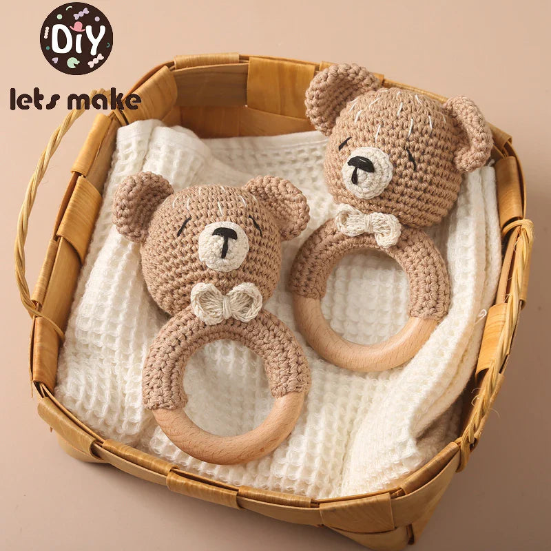 Crochet Bear Teether Rattle Ring Newborn Sensory Toys - Tophatter Daily Deals