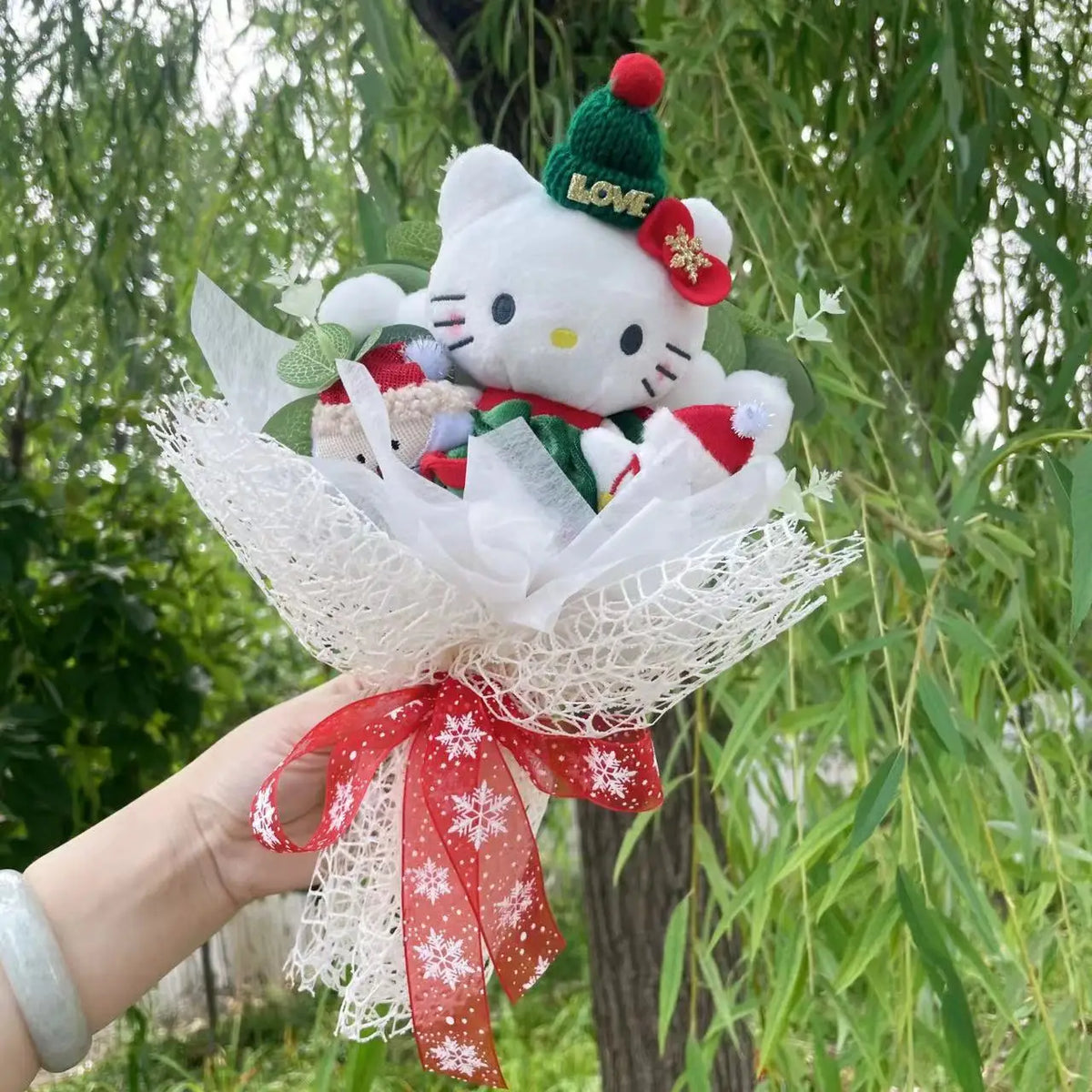 Sanrio Hello Kitty Plush Toy Flower Bouquet Christmas Green Flowers - Tophatter Daily Deals