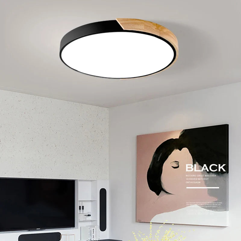 Japandi Led Ceiling Light Nordic Wood Modern Soft Glow Diffuser - Tophatter Daily Deals