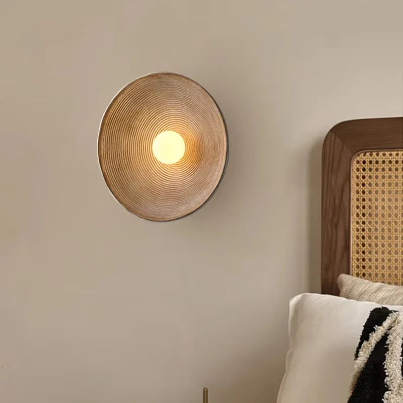 Japandi Japanese Resin Wall Lamp Retro Ribbed Shade Bedside - Tophatter Daily Deals