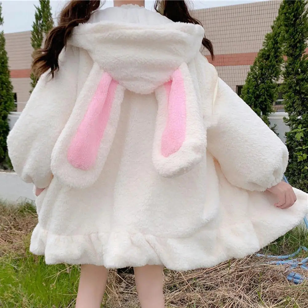Hoodie Winter Bunny Ears White Black Pink Sweatshirt Long Sleeve Zip Up Hoodies Animals - Tophatter Daily Deals