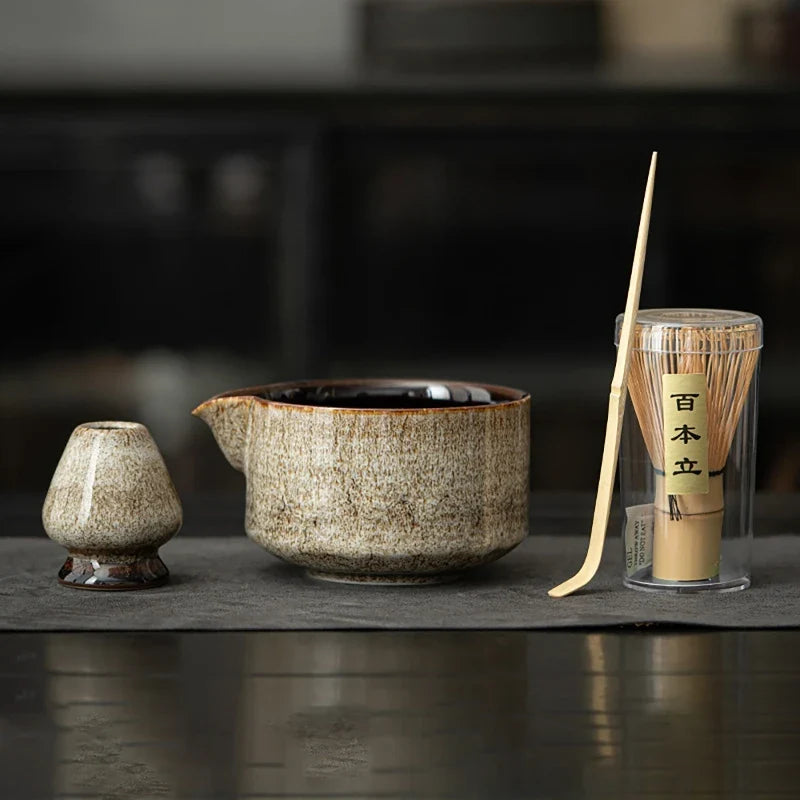 Matcha Tea Set Handmade Pottery Bowl Bamboo Whisk Kit - Tophatter Daily Deals