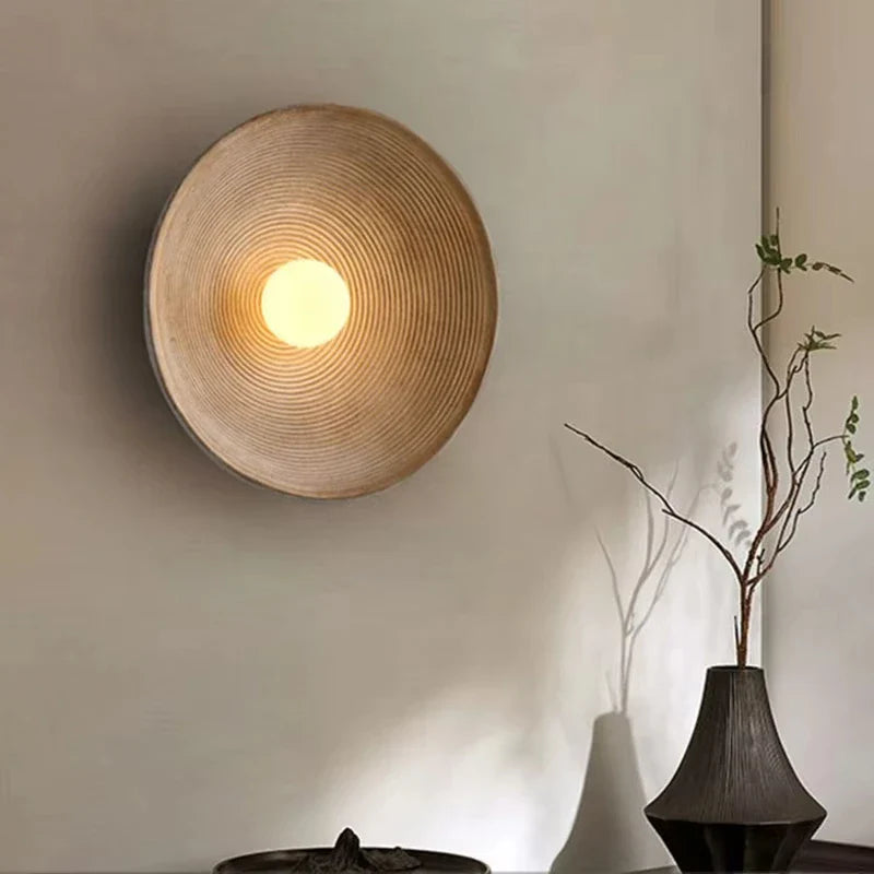 Japandi Japanese Resin Wall Lamp Retro Ribbed Shade Bedside - Tophatter Daily Deals