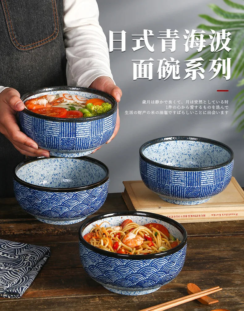 Qinghai Wave Noodle Bowl Hand Painted Vintage Ceramic Bowl - Tophatter Daily Deals