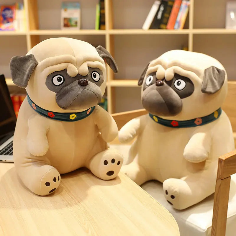 3D Brown Pug Plushie With Green Collar Animals - Tophatter Daily Deals
