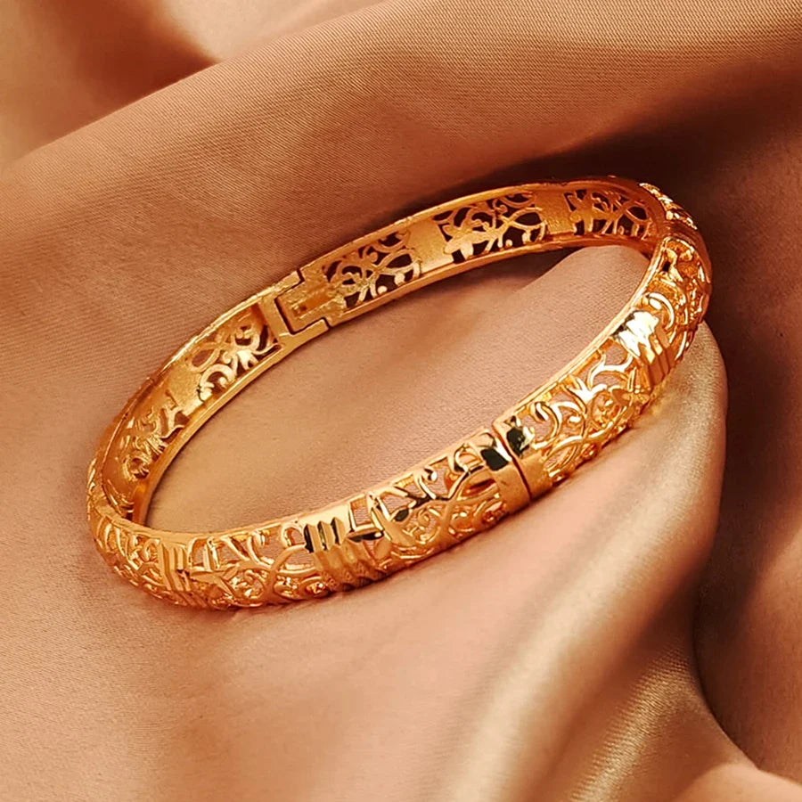 Gold Color Bangle Openwork Wedding Bracelet Dubai Style - Tophatter Daily Deals