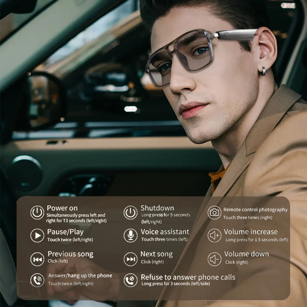 Smart Bluetooth Photochromic Sunglasses With Audio Mic - Tophatter Daily Deals