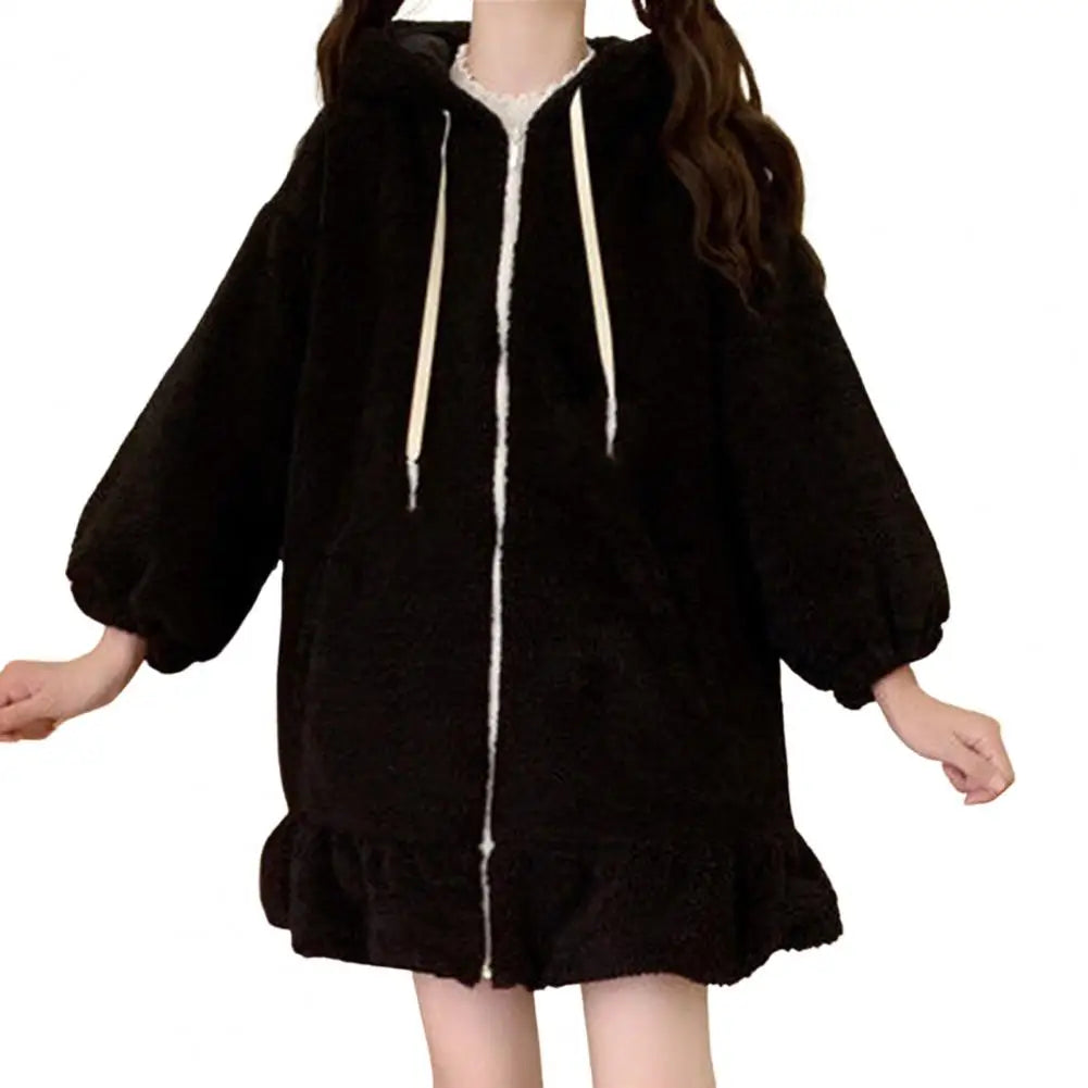 Hoodie Winter Bunny Ears White Black Pink Sweatshirt Long Sleeve Zip Up Hoodies Animals - Tophatter Daily Deals