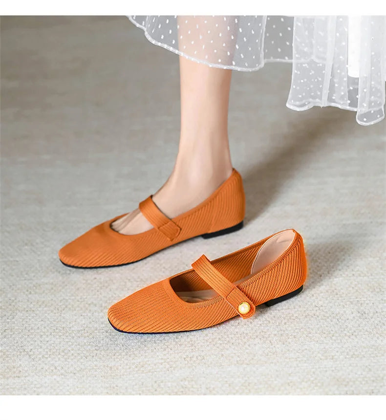 Stretchy Women Mary Jane Flats - Ribbed Knit For Spring - Tophatter Daily Deals