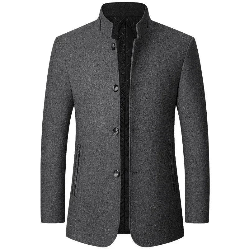 Mens Winter Wool Coat Stand Collar Business Jacket (Gray) Apparel & Accessories > Clothing > Outerwear > Coats & Jackets > Overcoats - Tophatter Daily Deals