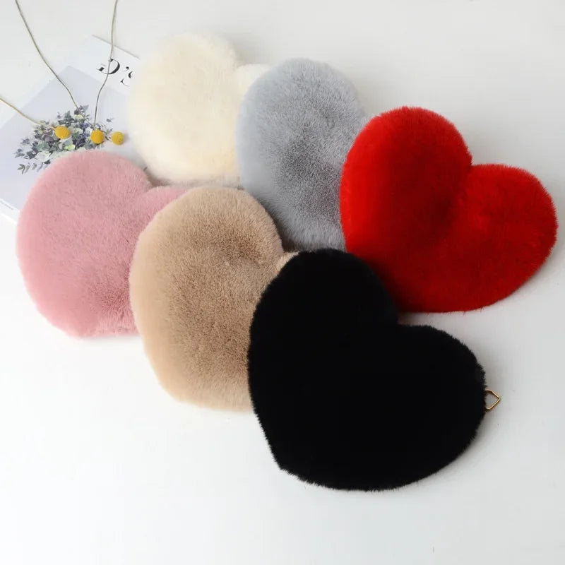 Faux Fur Heart Bag Furry With Gold Chain Handbag Crossbody Mythical - Tophatter Daily Deals