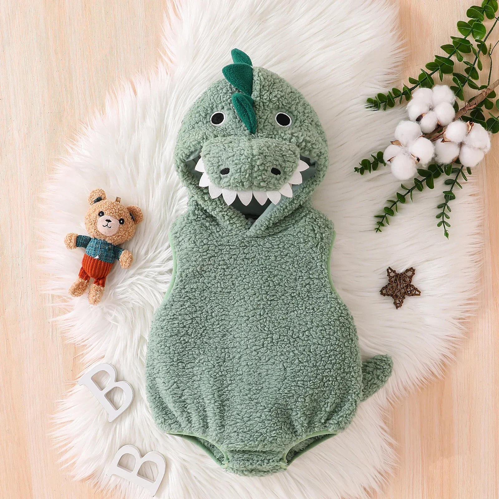 Baby Dinosaur Halloween Romper Plush Hooded Sleeveless - Tophatter Daily Deals