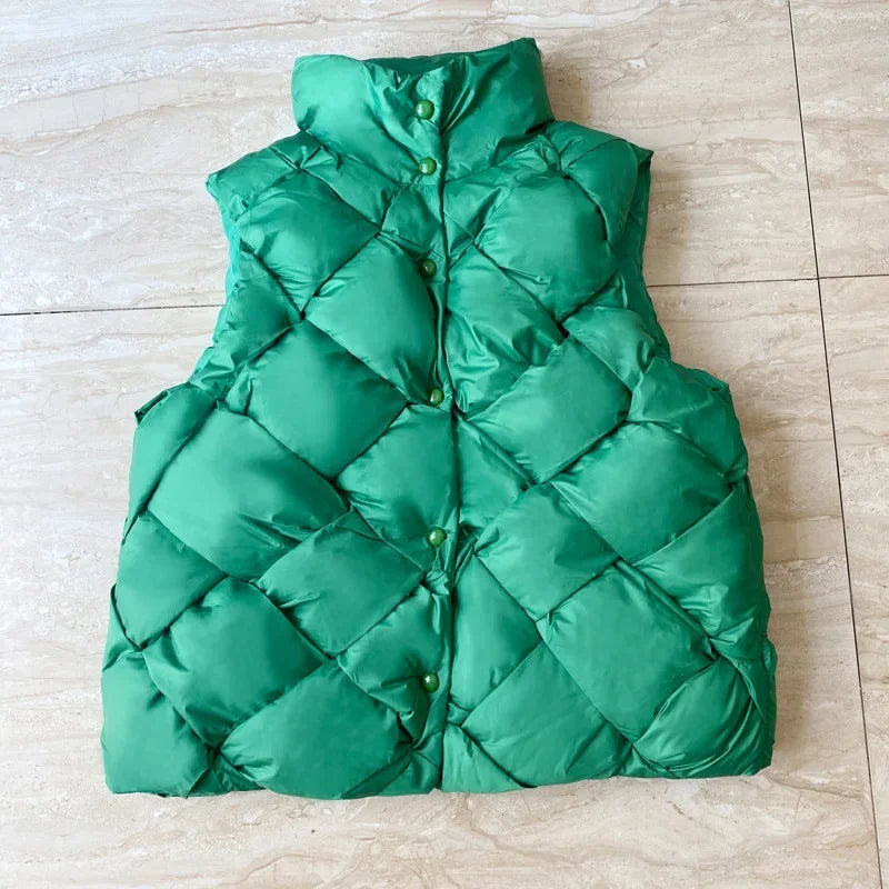 Insulating Women Puffer Vest - Boxy Quilt Polyfill Winter Green - Tophatter Daily Deals