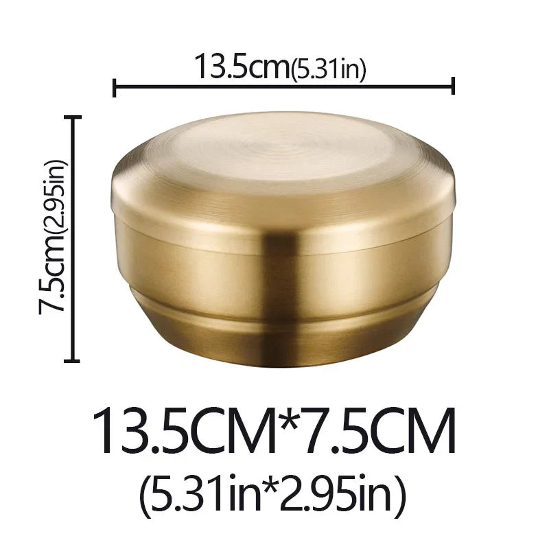 Stainless Steel Double Layer Rice Bowl With Lid Insulated gold-L-With lid - Tophatter Daily Deals