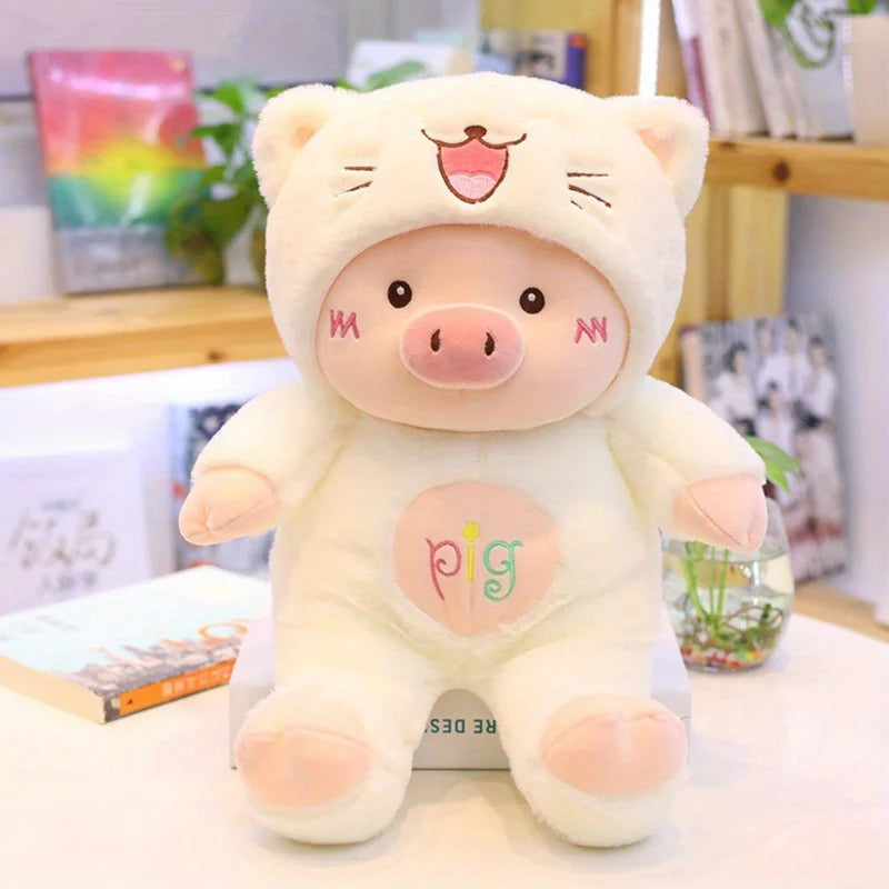 Pig Bear Hat Plush Toy White 30cm Animals - Tophatter Daily Deals