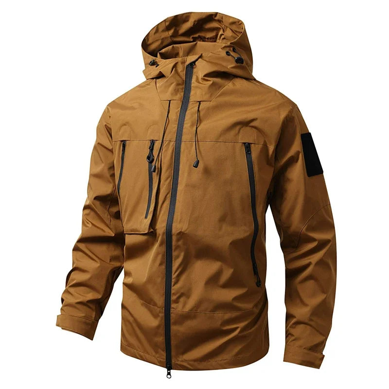 Waterproof Men's Hiking Jacket - Oversized Hooded Polyester Brown - Tophatter Daily Deals