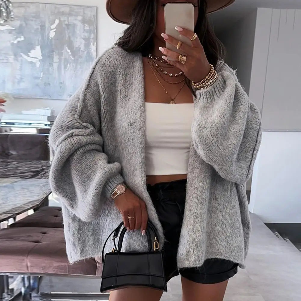 Oversized Women’s Cardigan - Open Front Chunky Knit, Fall - Tophatter Daily Deals