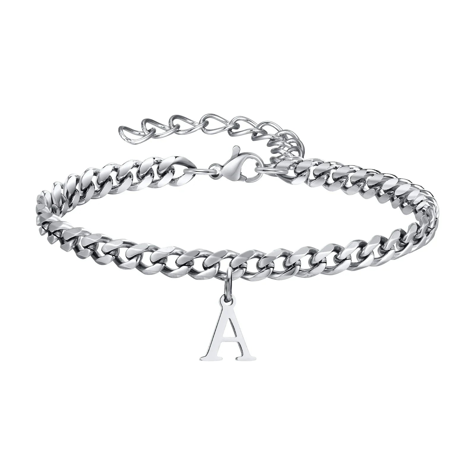 Initials Cuban Link Bracelet Stainless Steel Adjustable A - Tophatter Daily Deals