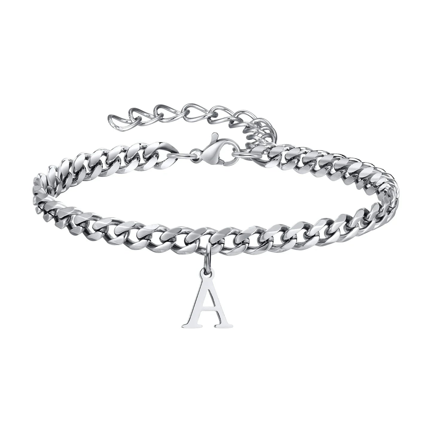 Initials Cuban Link Bracelet Stainless Steel Adjustable A - Tophatter Daily Deals