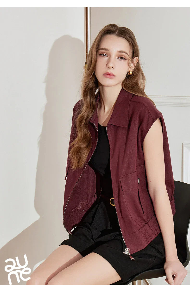 Lightweight Women's Sleeveless Jacket - Linen Cotton, Spring - Tophatter Daily Deals
