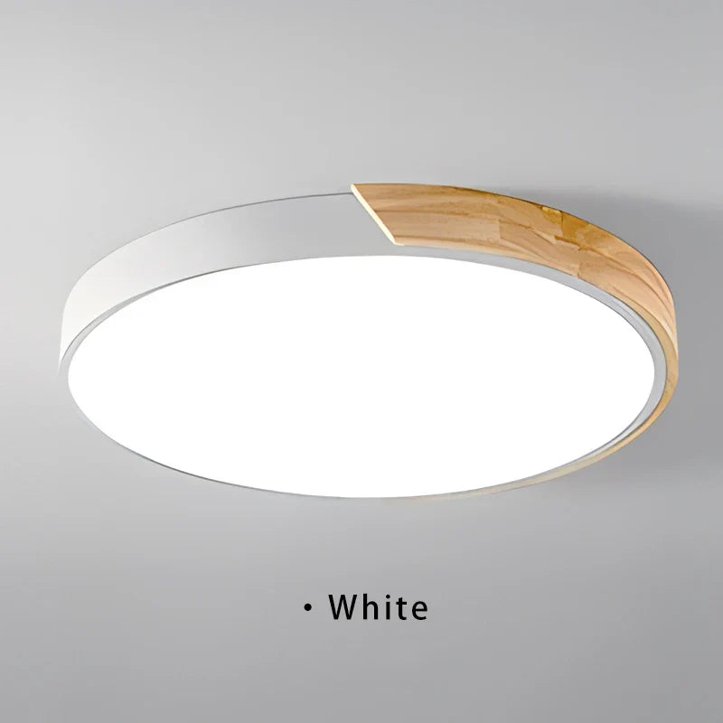 Japandi Led Ceiling Light Nordic Wood Modern Soft Glow Diffuser White - Tophatter Daily Deals