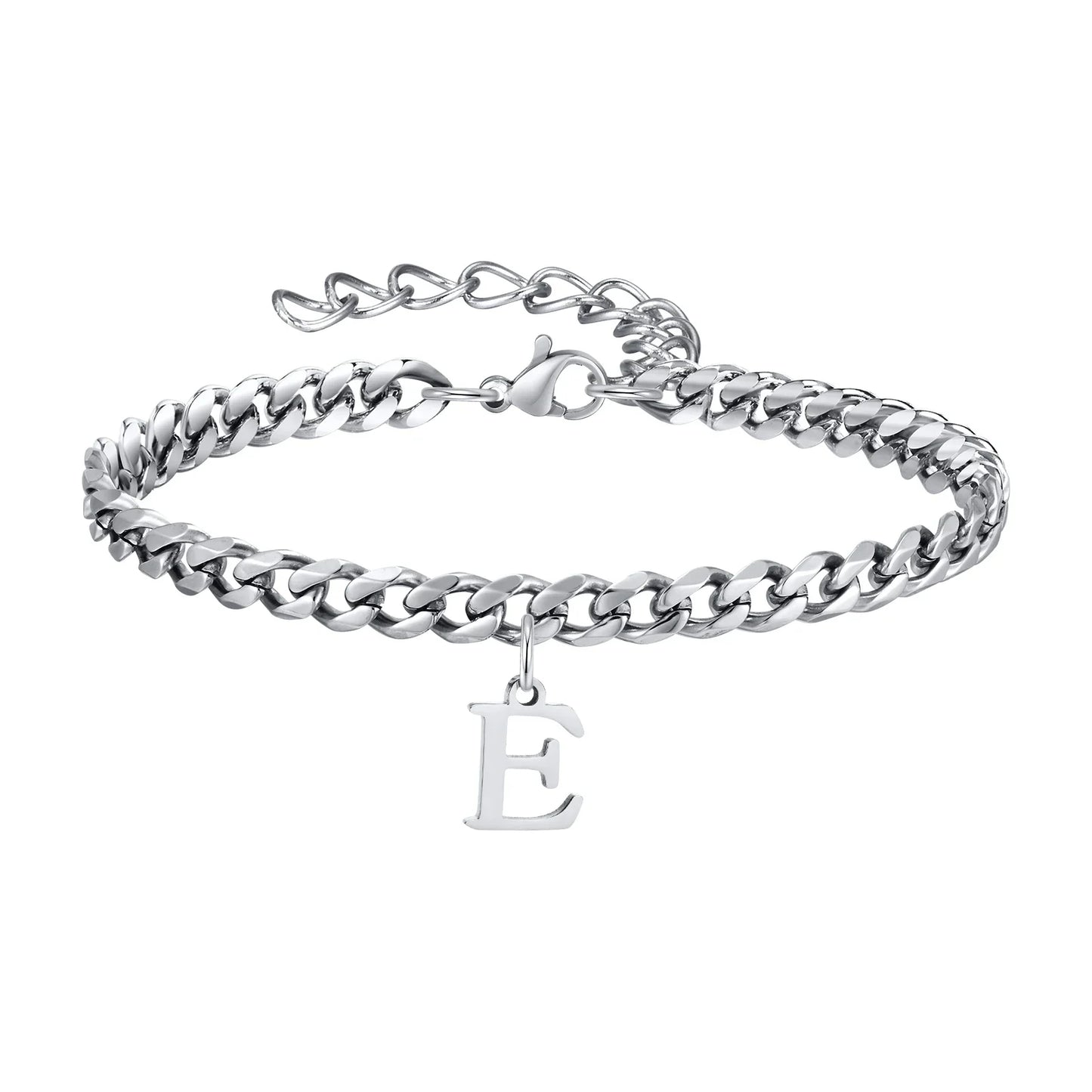 Initials Cuban Link Bracelet Stainless Steel Adjustable E - Tophatter Daily Deals