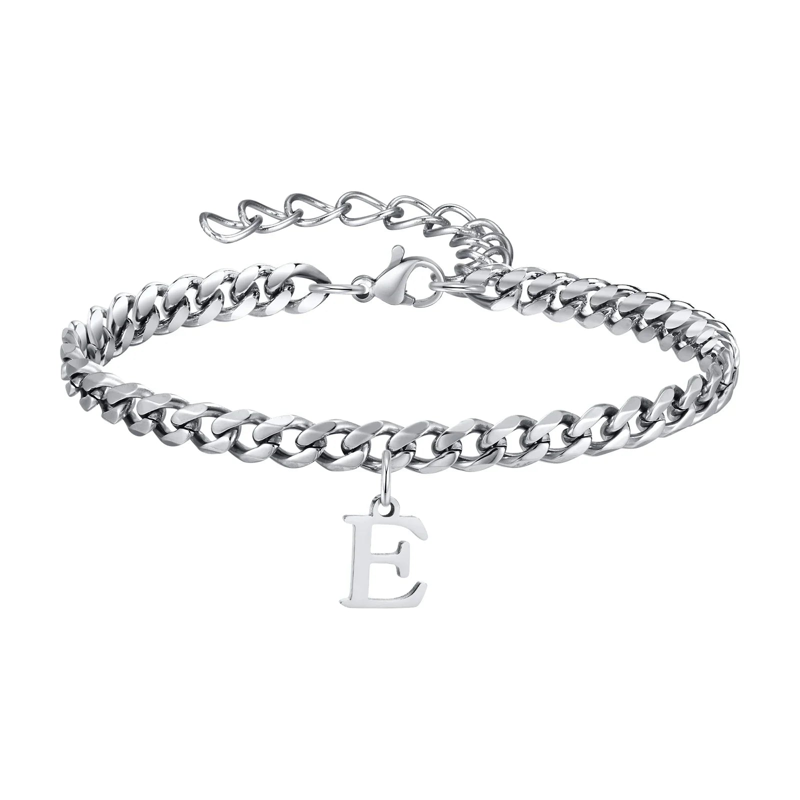 Initials Cuban Link Bracelet Stainless Steel Adjustable E - Tophatter Daily Deals