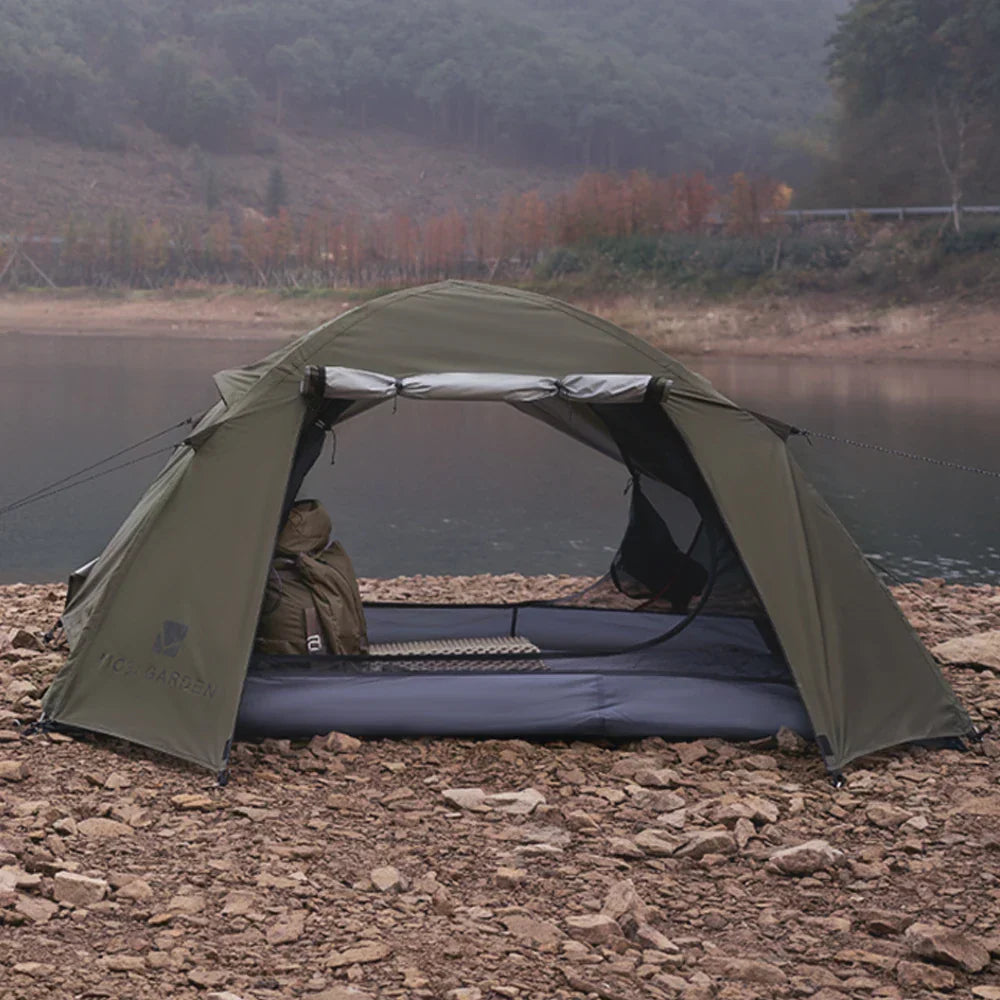 Double-Layer Camping Tent Olive Green Tents - Tophatter Daily Deals