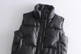 Warm Women’s PU Leather Vest - Padded Short, For Winter - Tophatter Daily Deals