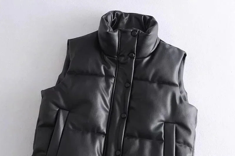 Warm Women’s PU Leather Vest - Padded Short, For Winter - Tophatter Daily Deals