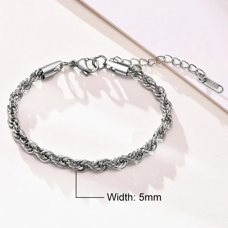 Stainless Steel Rope Chain Bracelet Twisted Singapore 979S-20-5 - Tophatter Daily Deals