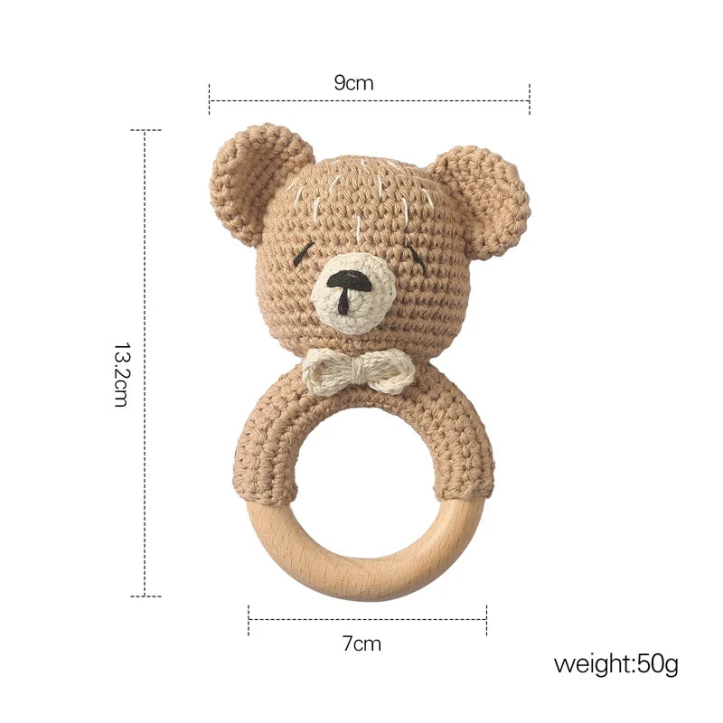 Crochet Bear Teether Rattle Ring Newborn Sensory Toys bear - Tophatter Daily Deals