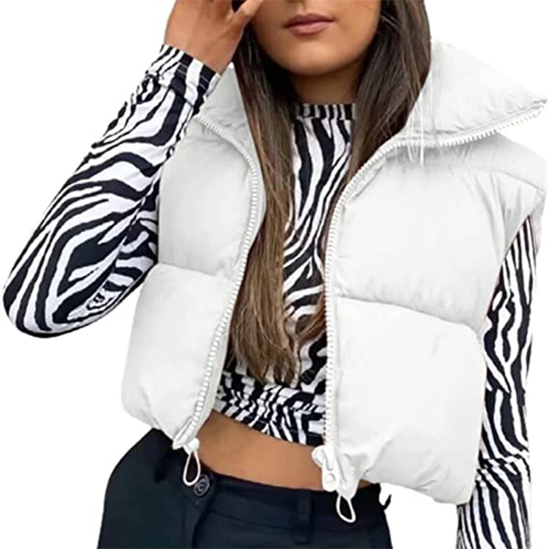 Warm Women’s Puffer Vest - Cropped Boxy, Polyester, Winter - Tophatter Daily Deals