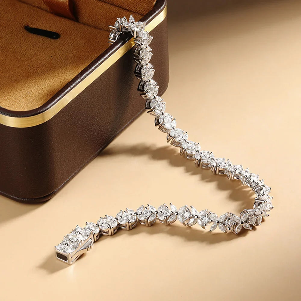 Moissanite Tennis Bracelet Sterling Silver Bridal Floral - Tophatter Daily Deals