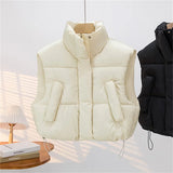 Warm Women Short Down Vest - Stand-Up Collar, Winter - Tophatter Daily Deals