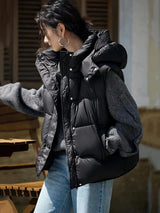 Insulating Women’s Hooded Puff Vest - Hip-Length, Down - Tophatter Daily Deals