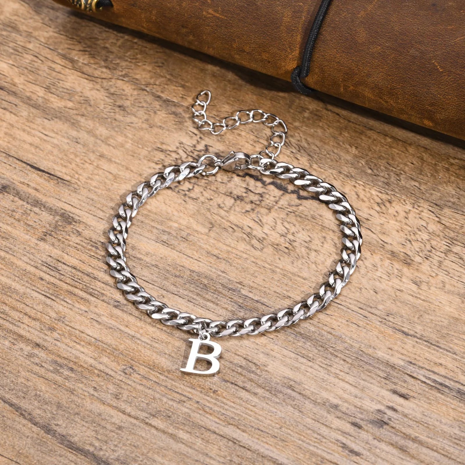 Initials Cuban Link Bracelet Stainless Steel Adjustable - Tophatter Daily Deals