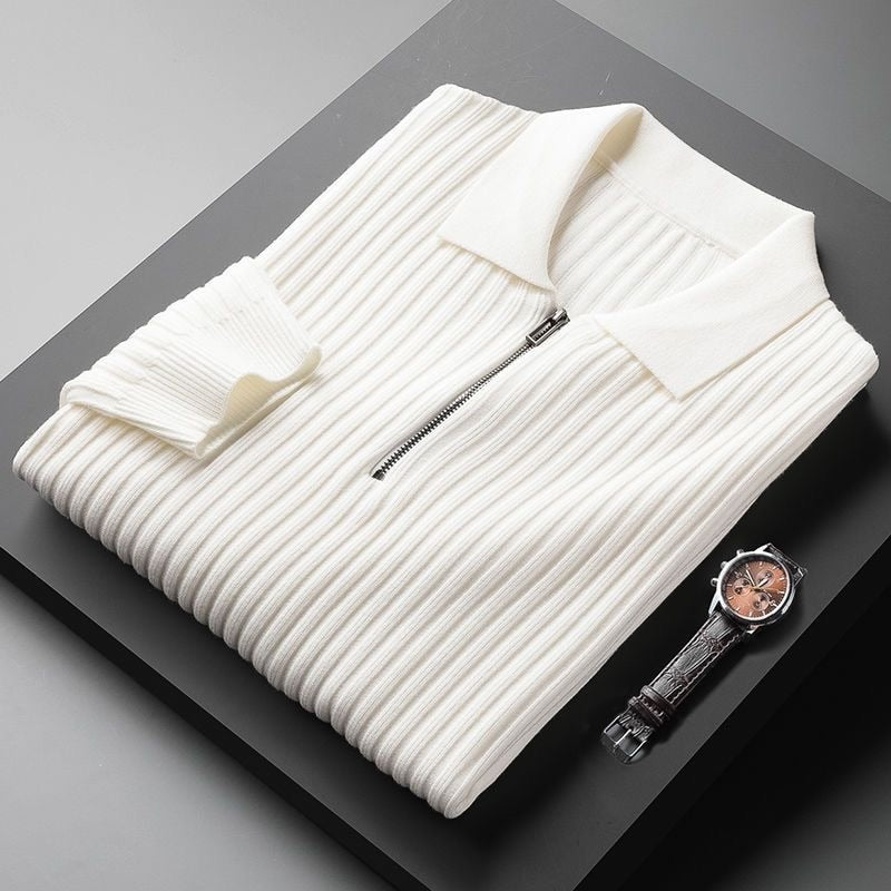Fitted Classic Men's Pullover - Polo Half Zip, Ribbed Knit White - Tophatter Daily Deals