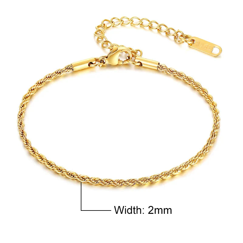 Stainless Steel Rope Chain Bracelet Twisted Singapore 979G-16-2 - Tophatter Daily Deals