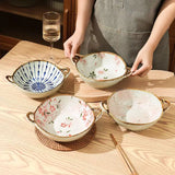 Ceramic 7.5 Inch Noodle Bowl With Handles Floral Porcelain - Tophatter Daily Deals