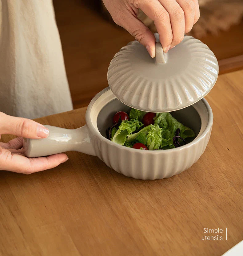 Ceramic Single Handle Bowl With Lid Japanese Style - Tophatter Daily Deals