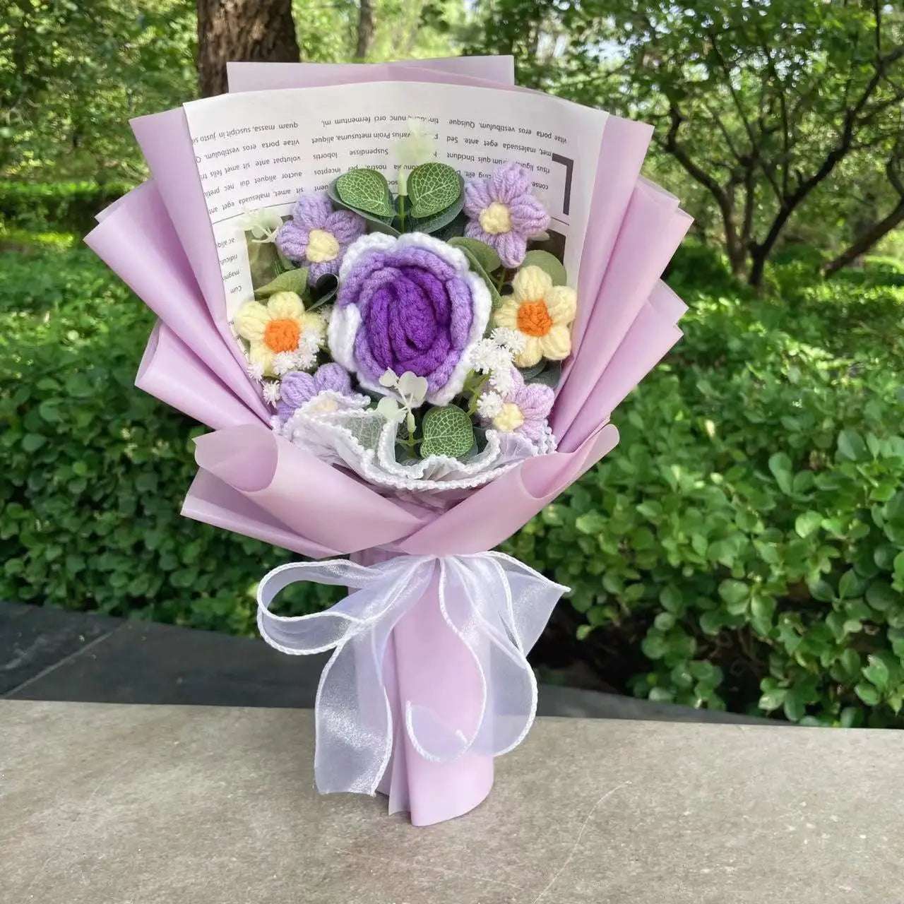 Crochet Knitted Plush Flowers Bouquet Lilac Flowers - Tophatter Daily Deals