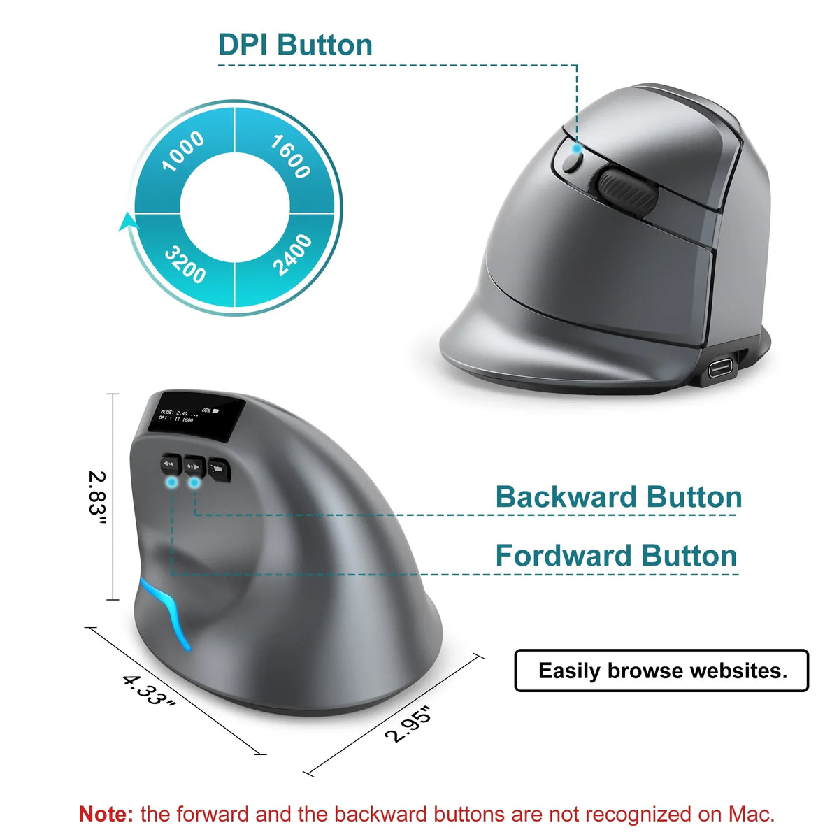 Bluetooth Vertical Ergonomic Mouse With OLED Screen - Tophatter Daily Deals