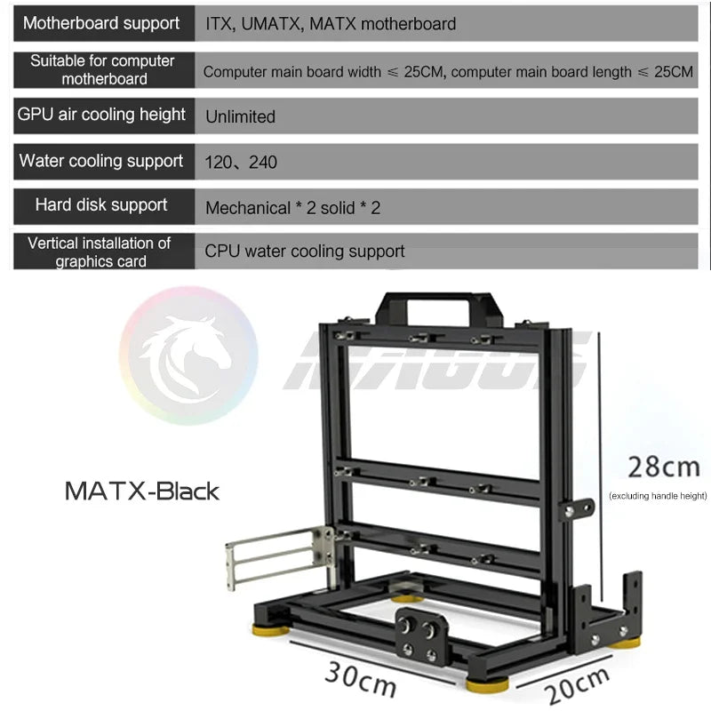 Open Frame PC Case Modular ATX MATX ITX Aluminum Rack MATX-Black - Tophatter Daily Deals