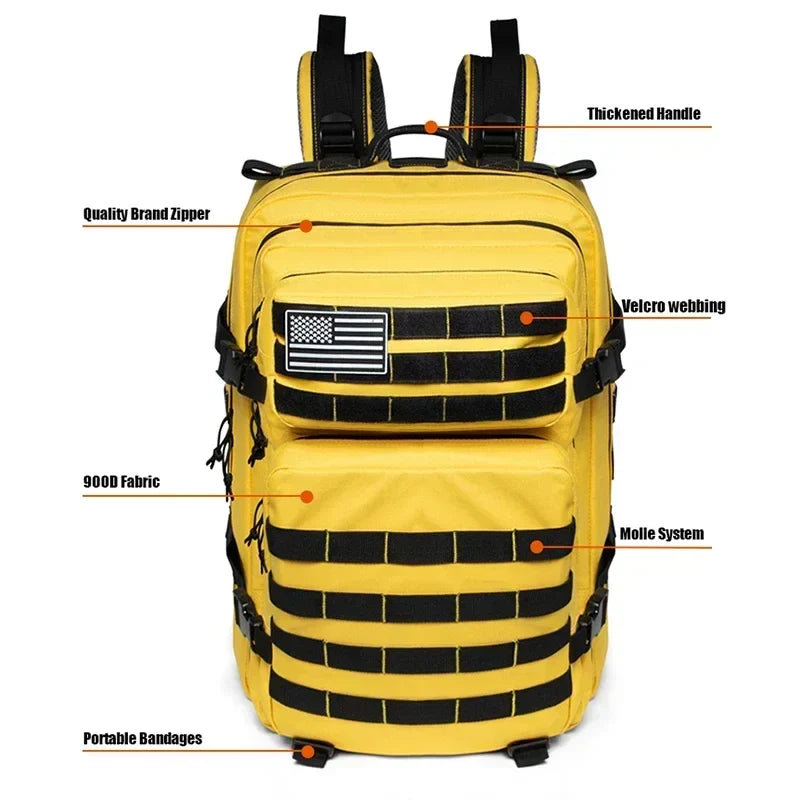 45L Tactical Fitness Backpack Molle Rucksack Yellow Backpacks - Tophatter Daily Deals