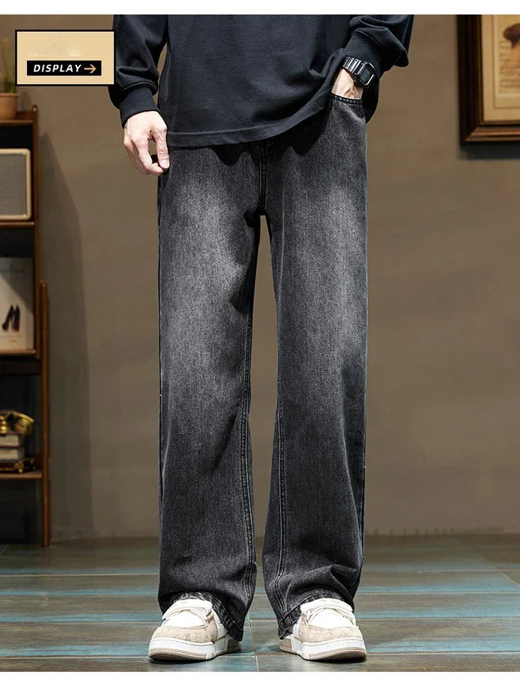 Stretchy Men's Jeans - Baggy Straight Flare, Denim Casual - Tophatter Daily Deals
