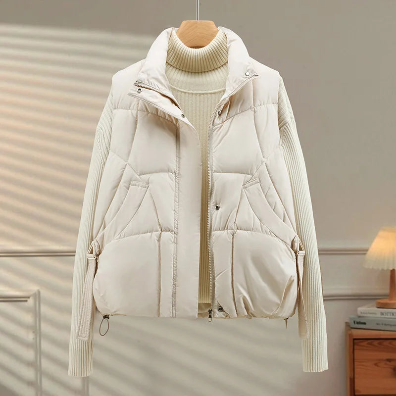 Warm Women's Puffer Vest - Quilted High Collar, Polyester Off White - Tophatter Daily Deals