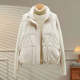 Warm Women's Puffer Vest - Quilted High Collar, Polyester Off White - Tophatter Daily Deals