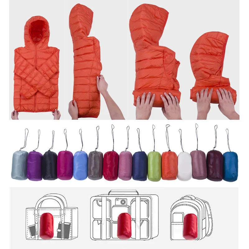 Lightweight Women’s Down Jacket - Hooded, Packable Travel - Tophatter Daily Deals